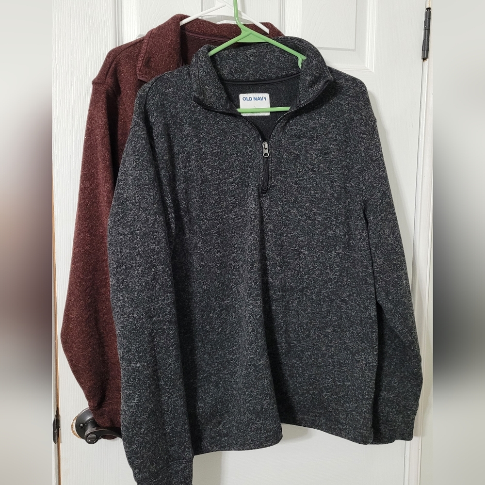 2 Mens Quarter Zip pullovers great condition old navy charcoal and burgundy
